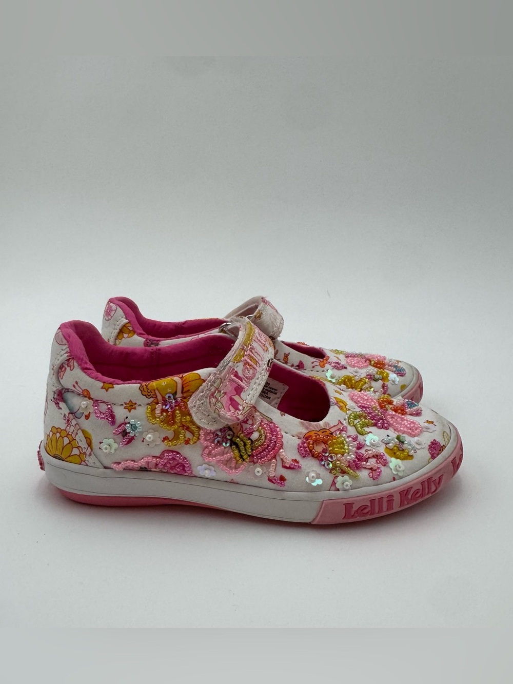 Lelli Kelly Girls Size 27 Beaded Fairy Mary Jane Shoes Pink White Hook Loop - Picture 5 of 9